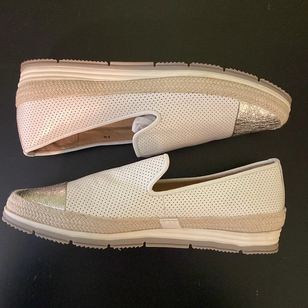 Vaneli Sport Qalila White Perforated Leather Silver Toe Cap Slip On Sneakers 6M